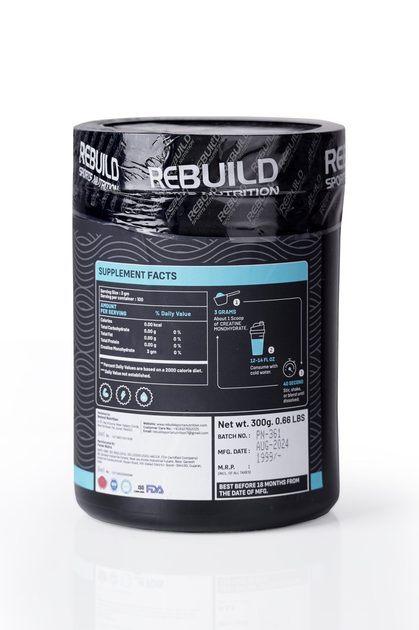 Rebuild sports nutrition Creatine monohydrate 300gm (100 servings)